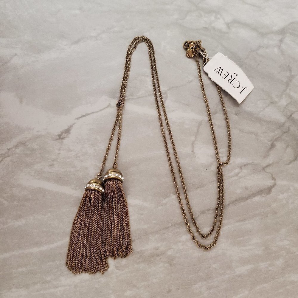 ✨ NEW J.Crew Double Tassel Rhinestones Crystal Pave Pendant Necklace ✨ - Picture 1 of 7